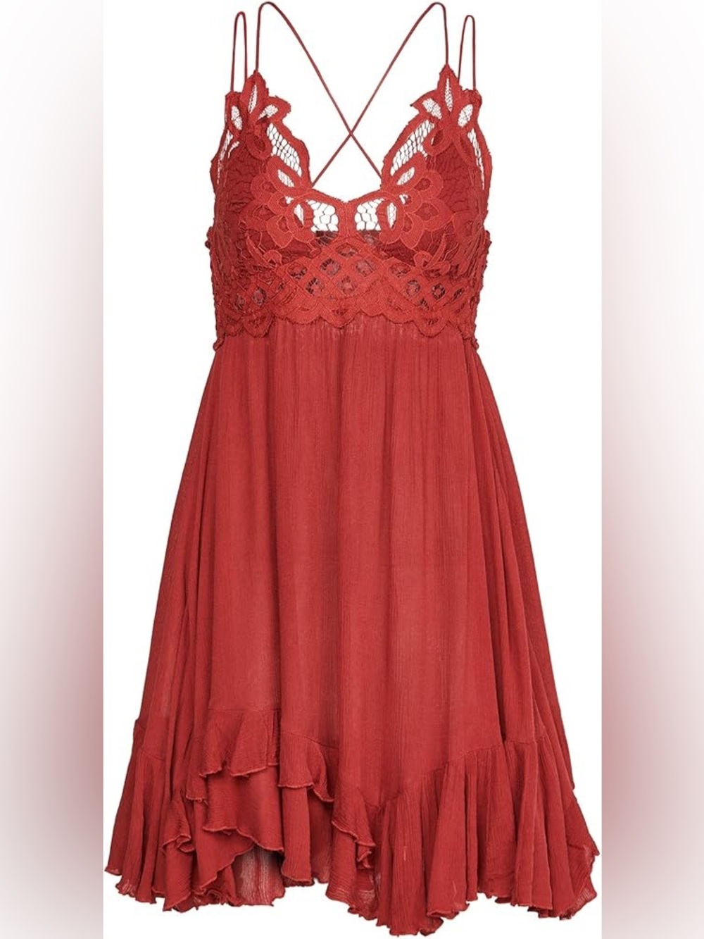 Free People Adella Slip Dress Dark Cherry Red Sz M Lace Boho Babydoll Mini Dress - Picture 6 of 9